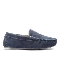 Navy Suede Saddle Loafer Slipper