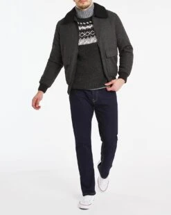 Charcoal Wool Blend Borg Collar Jacket -Jacamo Shop t08ar548741w