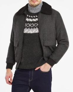 Charcoal Wool Blend Borg Collar Jacket