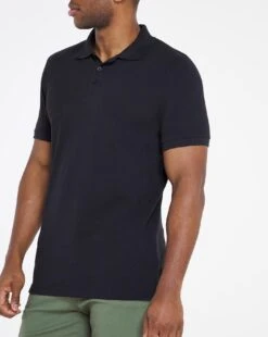 Black Pique Polo Reg