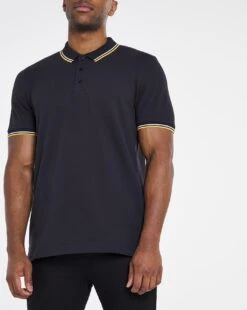 Black Pique Tipped Polo Long