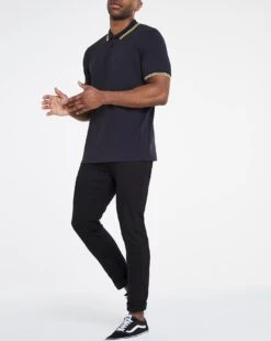 Black Pique Tipped Polo Long -Jacamo Shop u08ox286501w