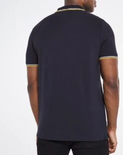 Black Pique Tipped Polo Long -Jacamo Shop u08ox286503w