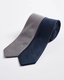 Pack 2 Navy Houndstooth/Plain Ties