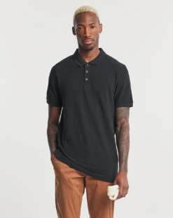 Black Pique Polo Long