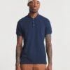 Navy Pique Polo Long