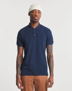 Navy Pique Polo Long