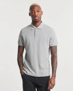 Grey Marl Pique Polo Long
