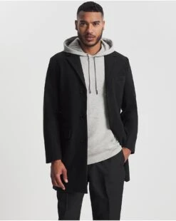 Black Faux Wool Overcoat