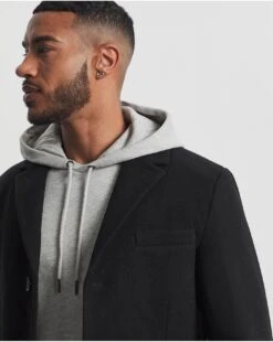 Black Faux Wool Overcoat -Jacamo Shop v08qa321727w