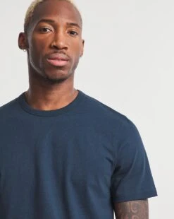 Heavyweight Navy Crew Neck Tee Long -Jacamo Shop v08vl634725w