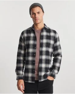 Long Sleeve Mono Check Flannel Shirt