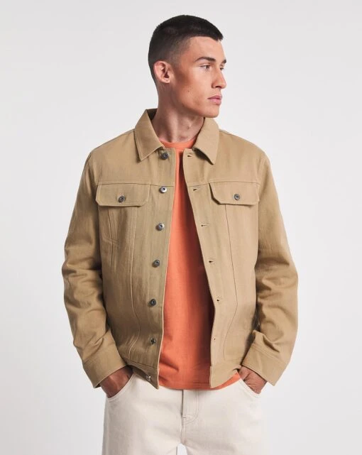 Stone Cotton Twill Trucker Jacket -Jacamo Shop w08bb057706w
