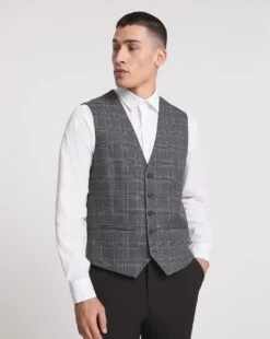 Charcoal Check Regular Fit Waistcoat