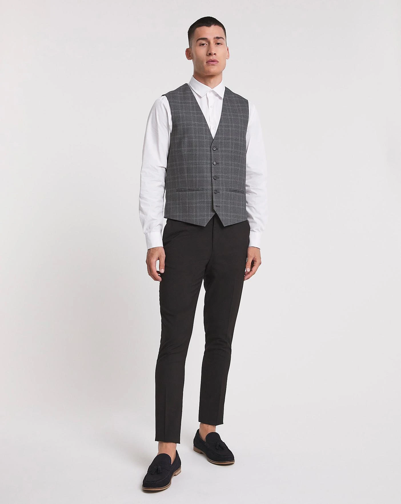 Charcoal Check Regular Fit Waistcoat 5 Charcoal Check Regular Fit Waistcoat - Image 5
