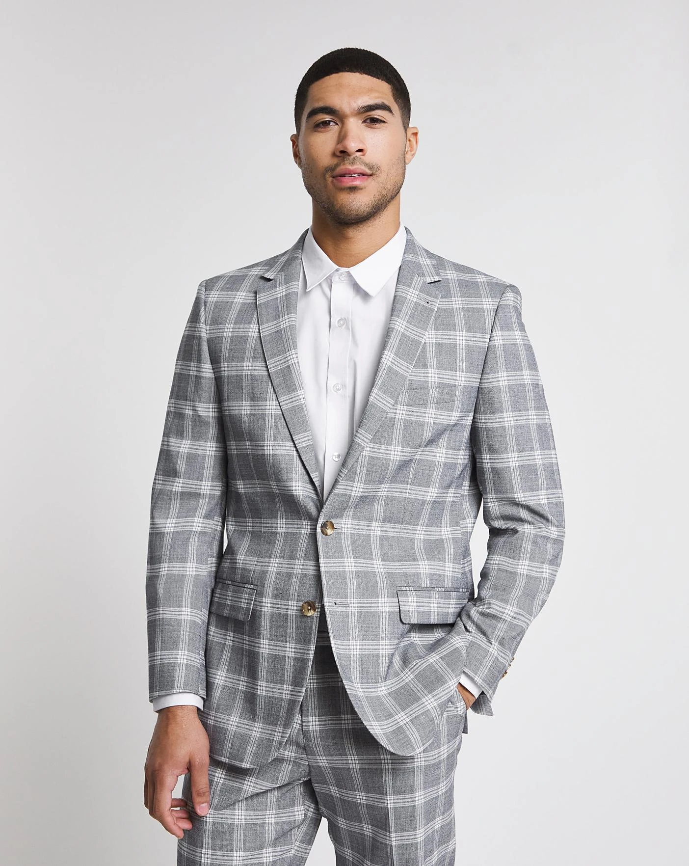 Light Grey Check Reg Fit Suit Jacket 1 Light Grey Check Reg Fit Suit Jacket