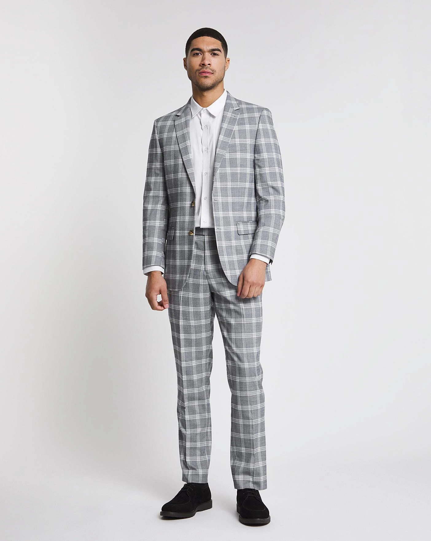 Light Grey Check Reg Fit Suit Jacket 2 Light Grey Check Reg Fit Suit Jacket - Image 2