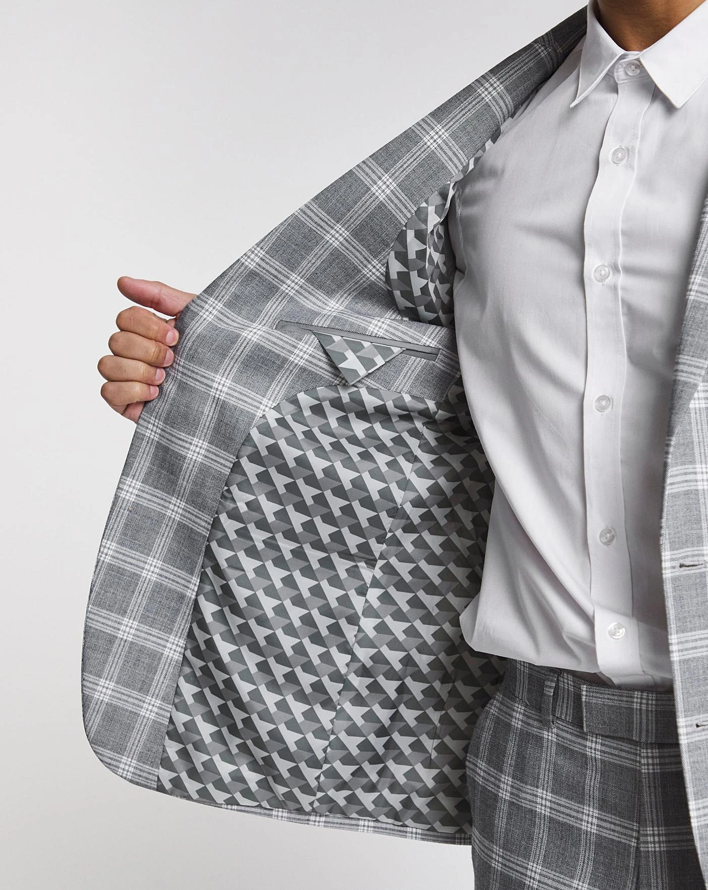 Light Grey Check Reg Fit Suit Jacket 4 Light Grey Check Reg Fit Suit Jacket - Image 4