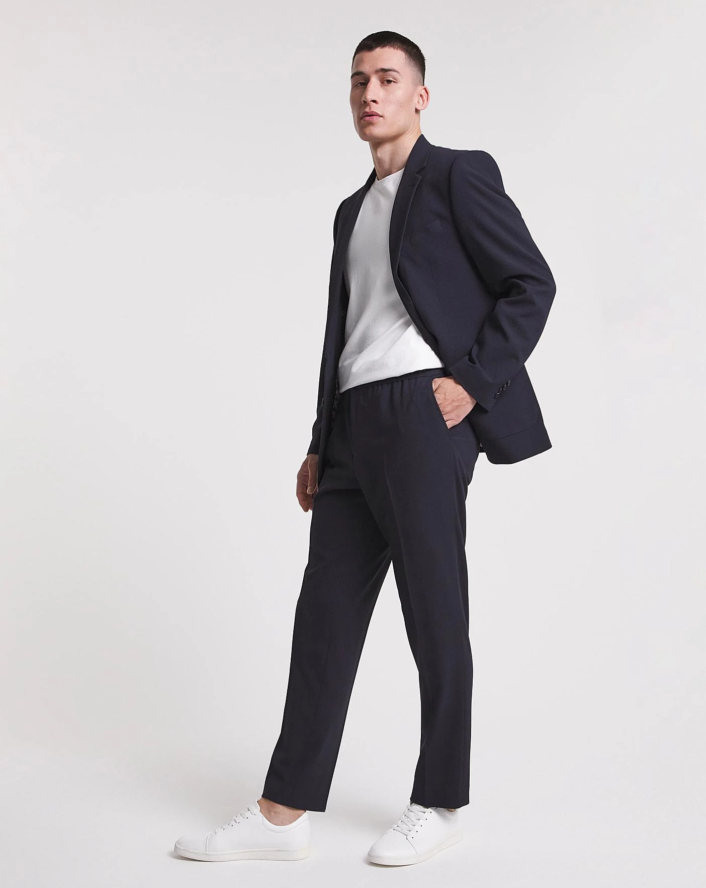 Navy Smart Jogger Waistband Trouser 1 Navy Smart Jogger Waistband Trouser