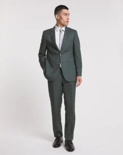 Green Linen Look Reg Fit Suit Trouser