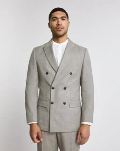 Linen Look Double Breased Suit Jacket