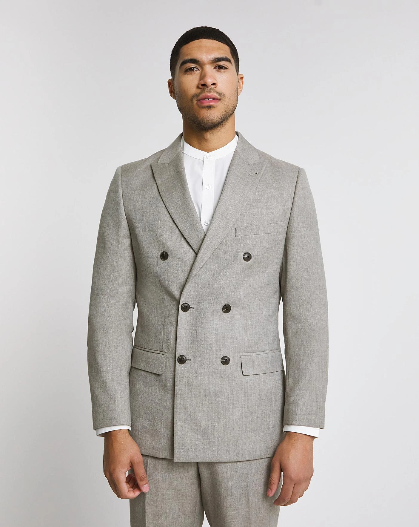 Linen Look Double Breased Suit Jacket 1 Linen Look Double Breased Suit Jacket