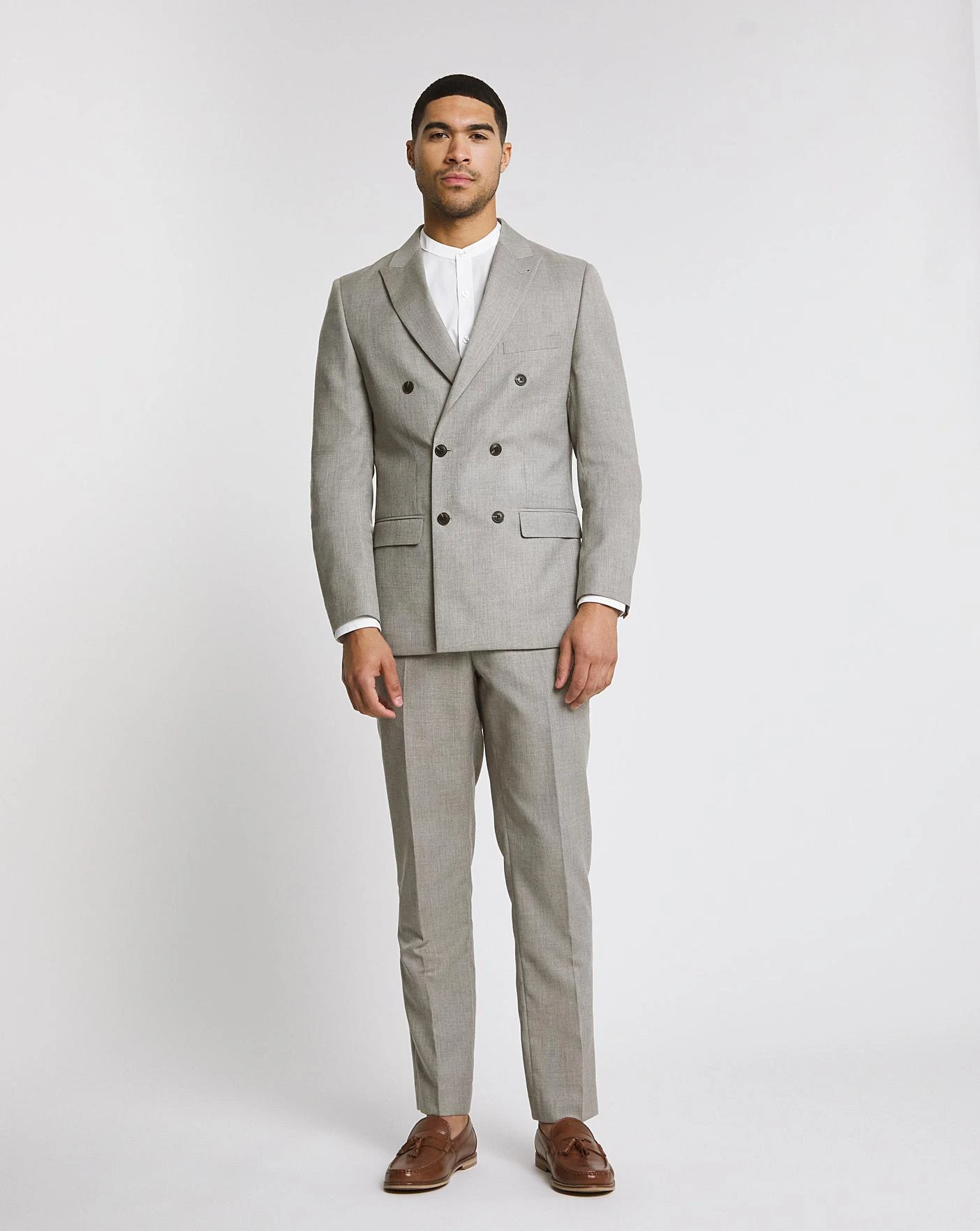 Linen Look Double Breased Suit Jacket 2 Linen Look Double Breased Suit Jacket - Image 2