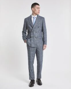 Blue Check Double Breasted Suit Jacket
