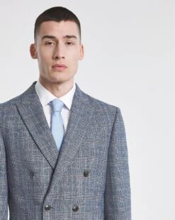 Blue Check Double Breasted Suit Jacket -Jacamo Shop w08ka155739w