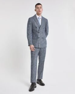 Blue Check Regular Fit Suit Trouser