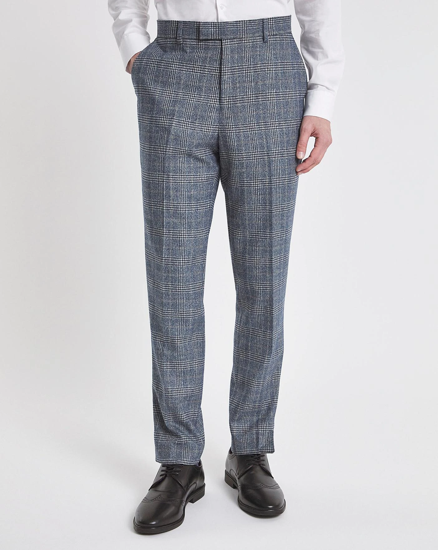 Blue Check Regular Fit Suit Trouser 3 Blue Check Regular Fit Suit Trouser - Image 3