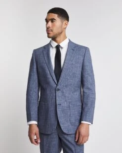 Light Blue Textured Reg Fit Suit Jacket