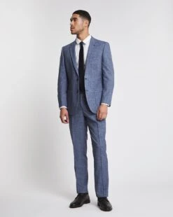 Light Blue Textured Reg Fit Suit Trouser