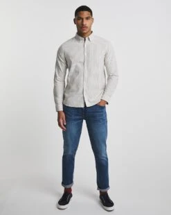 Tan Long Sleeve Stripe Oxford Shirt -Jacamo Shop w08wv434738w