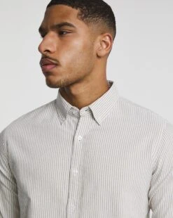 Tan Long Sleeve Stripe Oxford Shirt -Jacamo Shop w08wv434740w