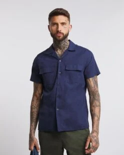 Double Pocket Revere Collar Linen Shirt -Jacamo Shop w08wv550747w