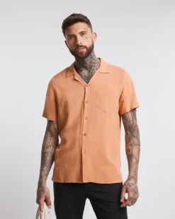 Short Sleeve Revere Collar Slub Shirt -Jacamo Shop w08wv566747w