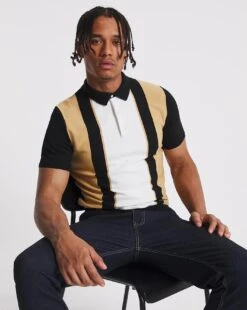 Short Sleeve Stripe Knitted Polo