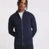 Navy Cotton Knitted Zip Through Shirt