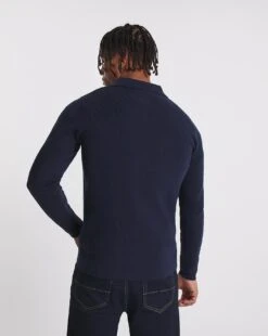 Navy Cotton Knitted Zip Through Shirt -Jacamo Shop x08ak661773w