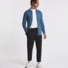Blue Cotton Knitted Zip Through Shirt