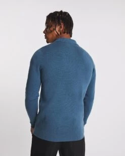 Blue Cotton Knitted Zip Through Shirt -Jacamo Shop x08ak670773w