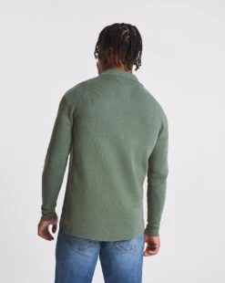 Green Cotton Knitted Zip Through Shirt -Jacamo Shop x08ak675773w