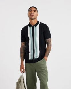 Button Through Vertical Stripe Polo -Jacamo Shop x08al254706w
