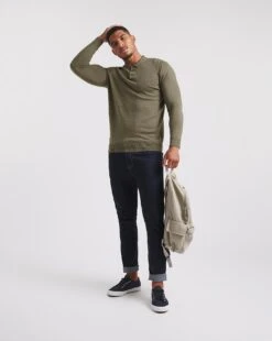 Cashmere Button Through Long Sleeve Polo -Jacamo Shop x08al321738w