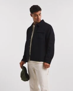 Navy Jersey Twill Shacket