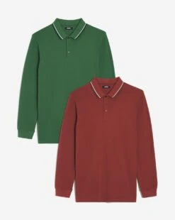 2 Pack Long Sleeve Tipped Polo Long -Jacamo Shop x08oc015951s