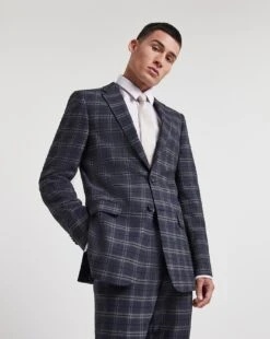 Textured Window Pane Check Suit Jacket