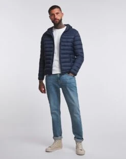 Lightweight Navy Hooded Padded Jacket