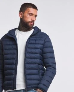 Lightweight Navy Hooded Padded Jacket -Jacamo Shop x08rw019737w